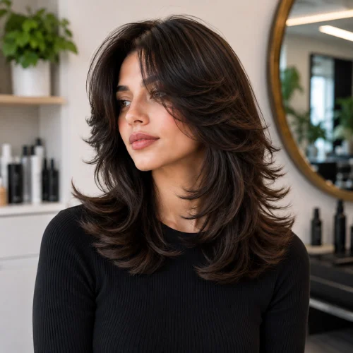 Brad Mondo butterfly haircut with voluminous feathered layers and face-framing movement