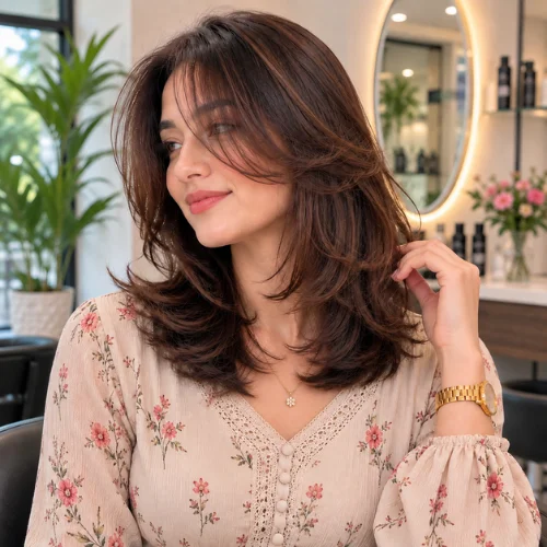 Short butterfly haircut with layered face-framing pieces, airy volume, and softly feathered ends